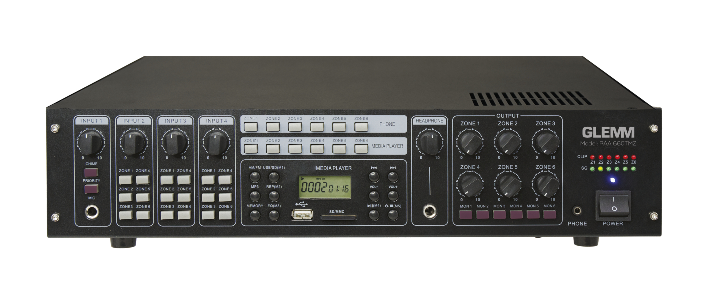 Amplificatore PA 360W - 6 zone - Glemm PAA 660TMZ