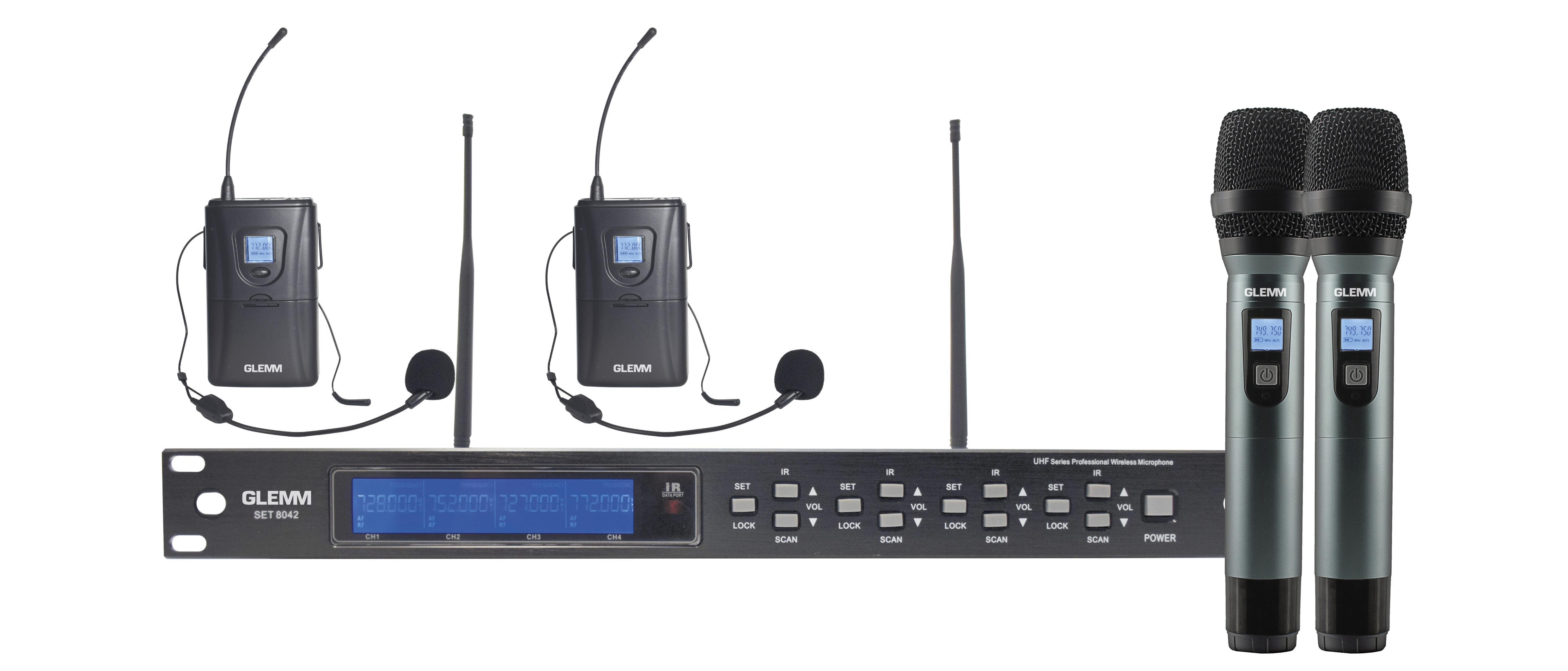 Kit 4 radiomicrofoni UHF - 2 palmari 2 bodypack - Glemm SET 8042PL