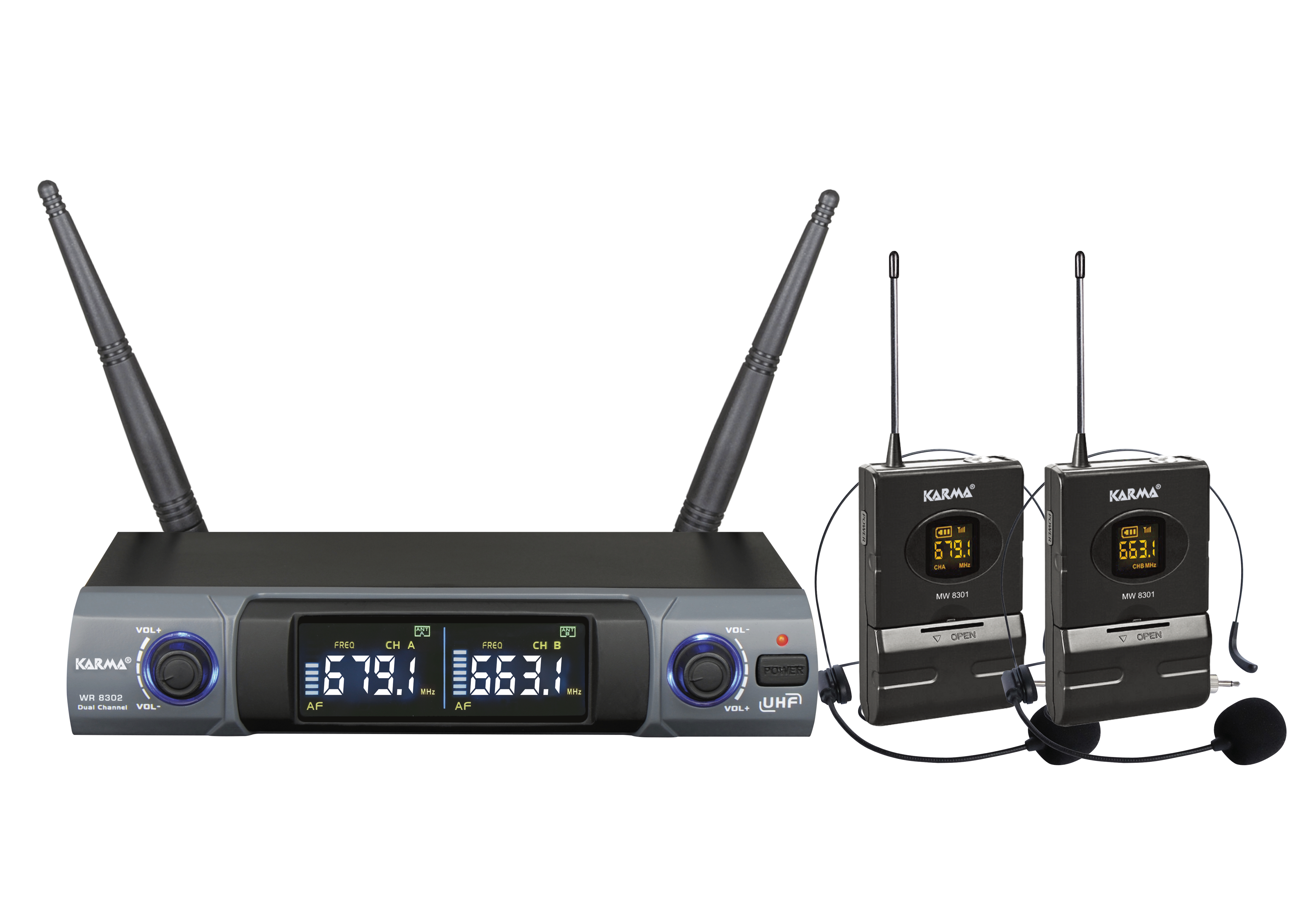 Doppio radiomicrofono UHF ad archetto - Karma SET 8302LAV