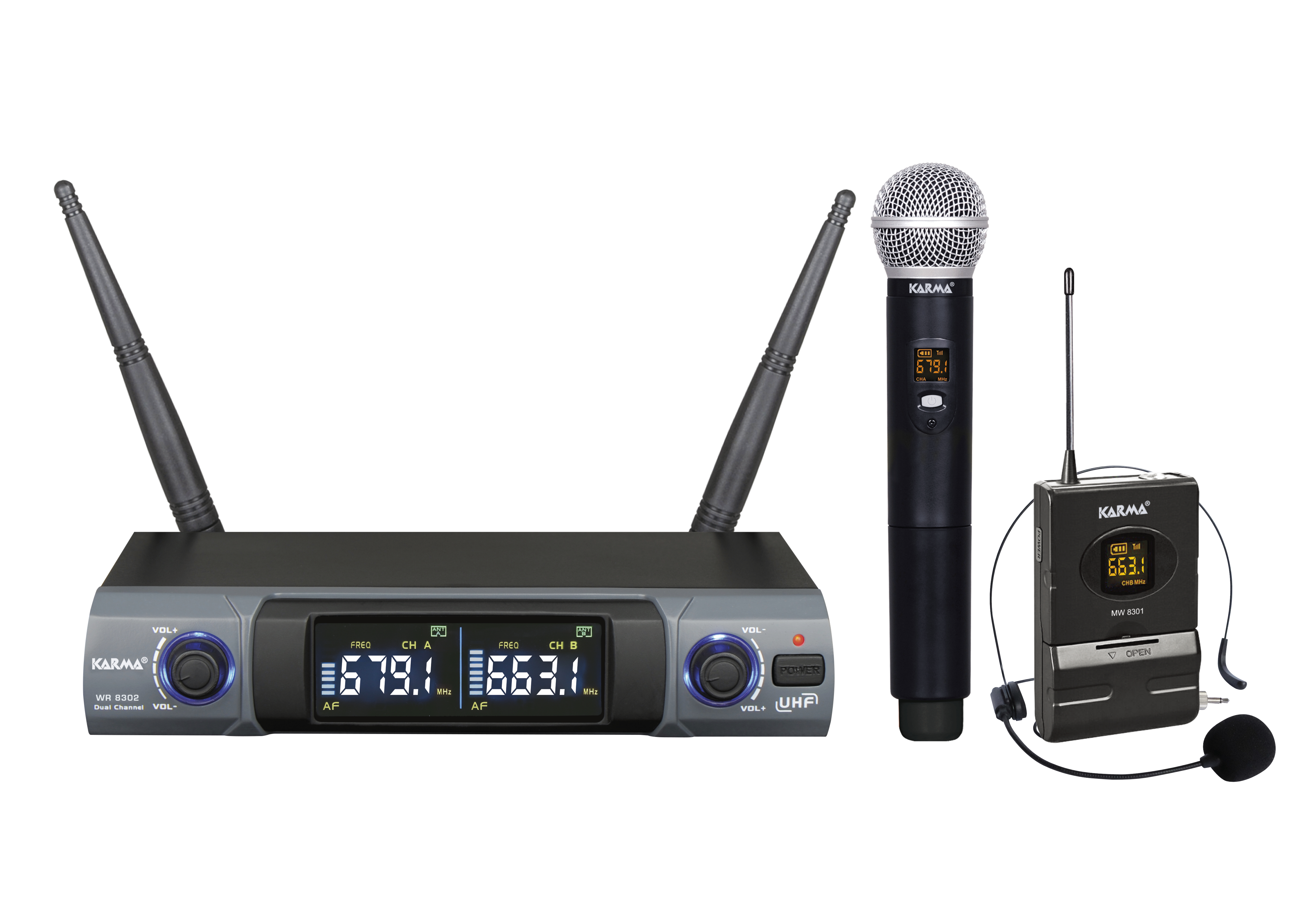 Doppio radiomicrofono UHF palmare - archetto - Karma SET 8302PL